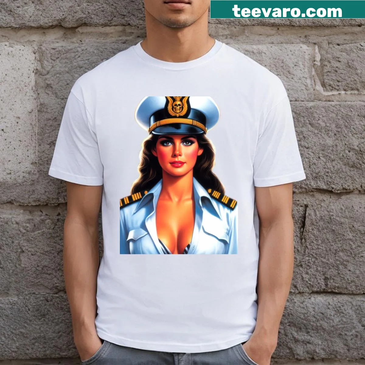 T-shirt featuring the phrase 'Hot Military Woman' in bold typography — on a men's t-shirt