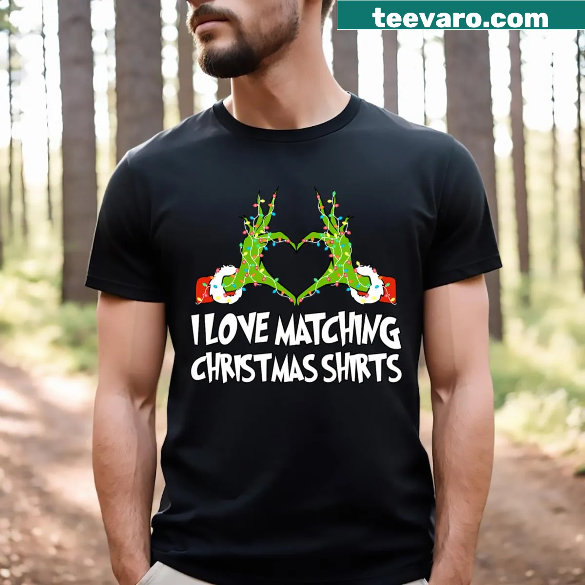 Text 'I Love Matching Christmas But I Don't' on t-shirt — on a men's t-shirt