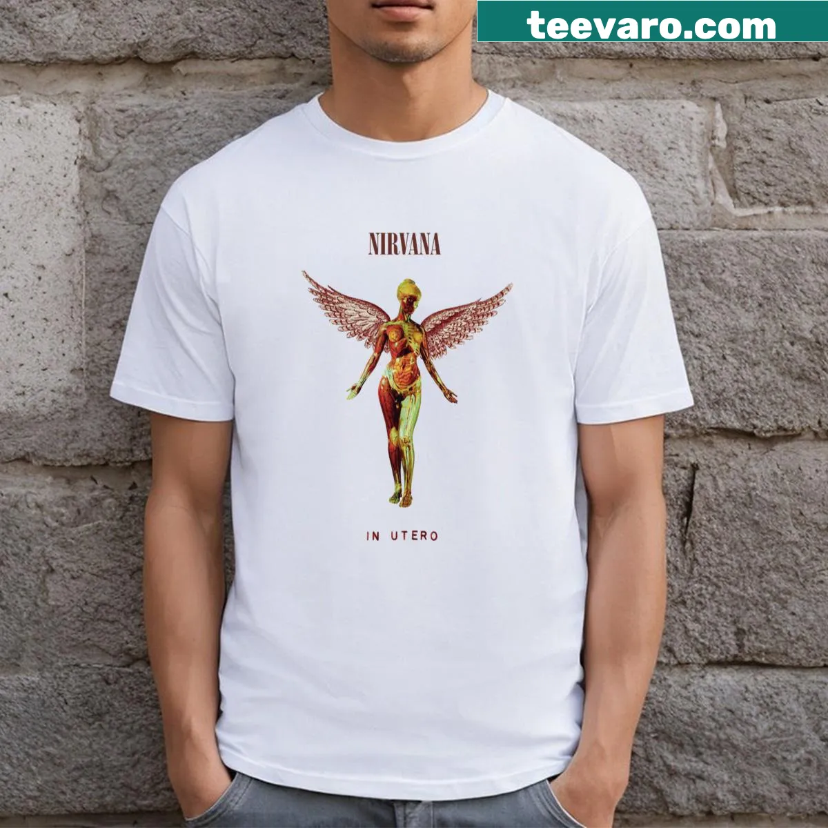 Clever 'In Utero' phrase on a casual T-shirt — on a men's t-shirt
