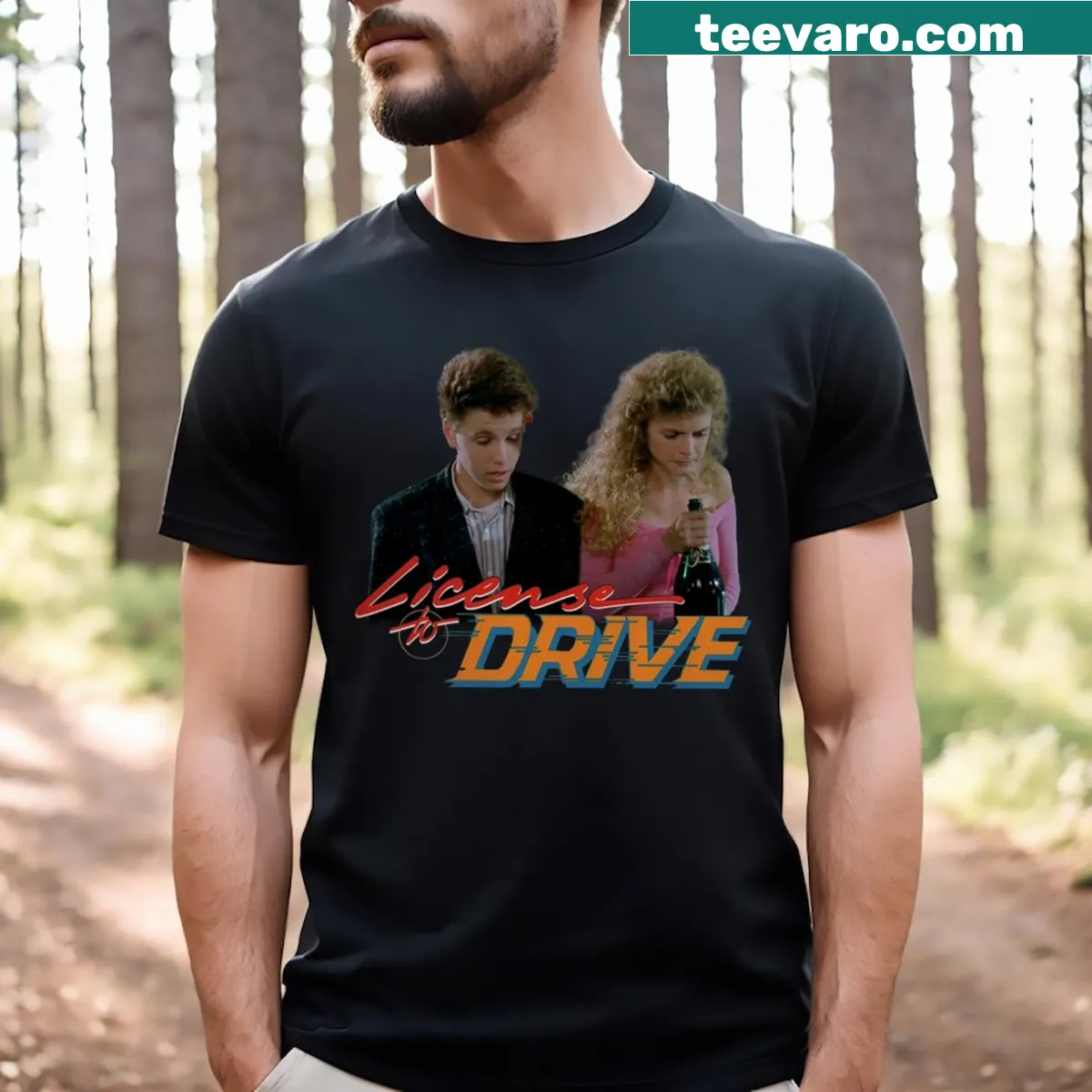 T-shirt featuring 'License To Drive' text with Les and Mercedes3 — on a men's t-shirt