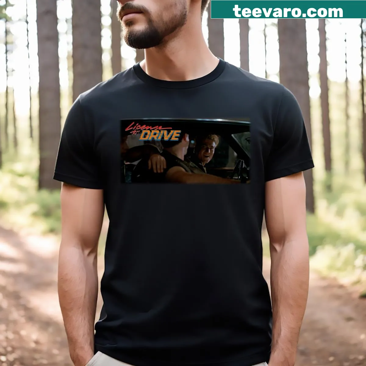Typography t-shirt with 'License To Drive Racers' text — on a men's t-shirt