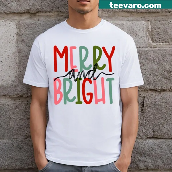 Cute Merry And Bright Christmas t-shirt for kids with festive graphics