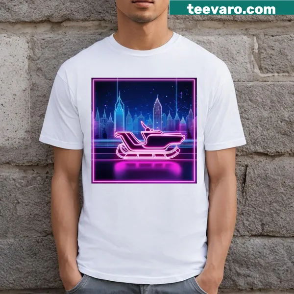 Festive T-shirt featuring a neon sledge graphic