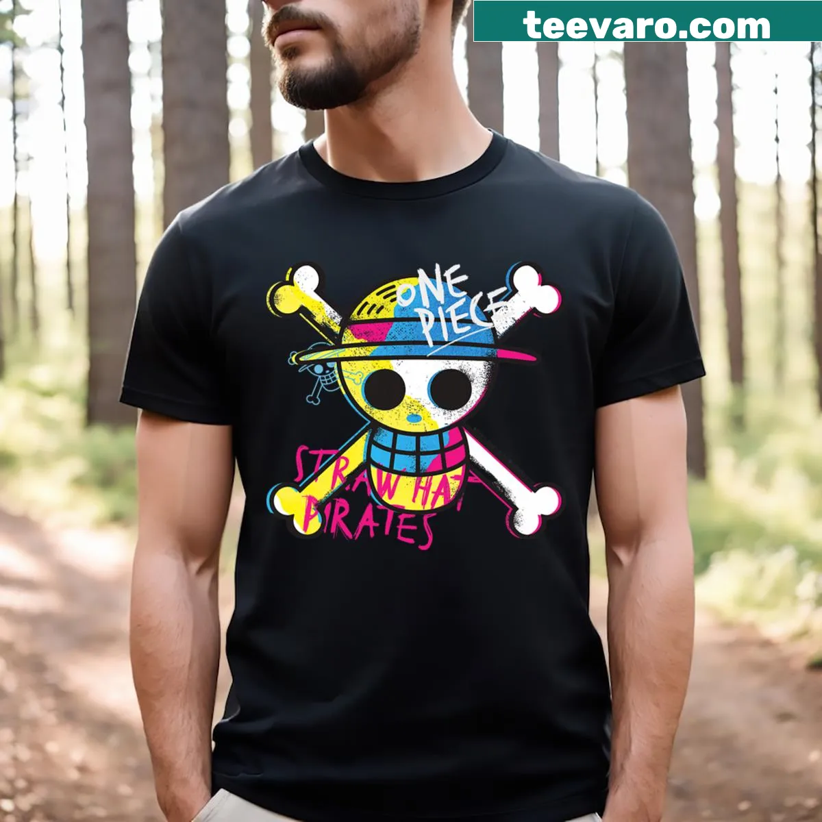 Straw Hat Pirates logo t-shirt inspired by One Piece — on a men's t-shirt