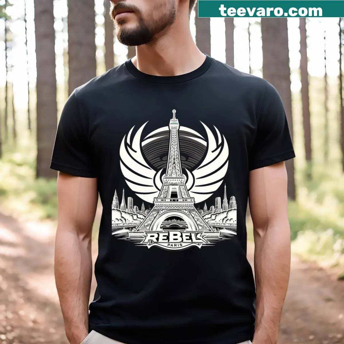 T-shirt featuring the text Rebel Paris and Heartbeat Of The City — on a men's t-shirt