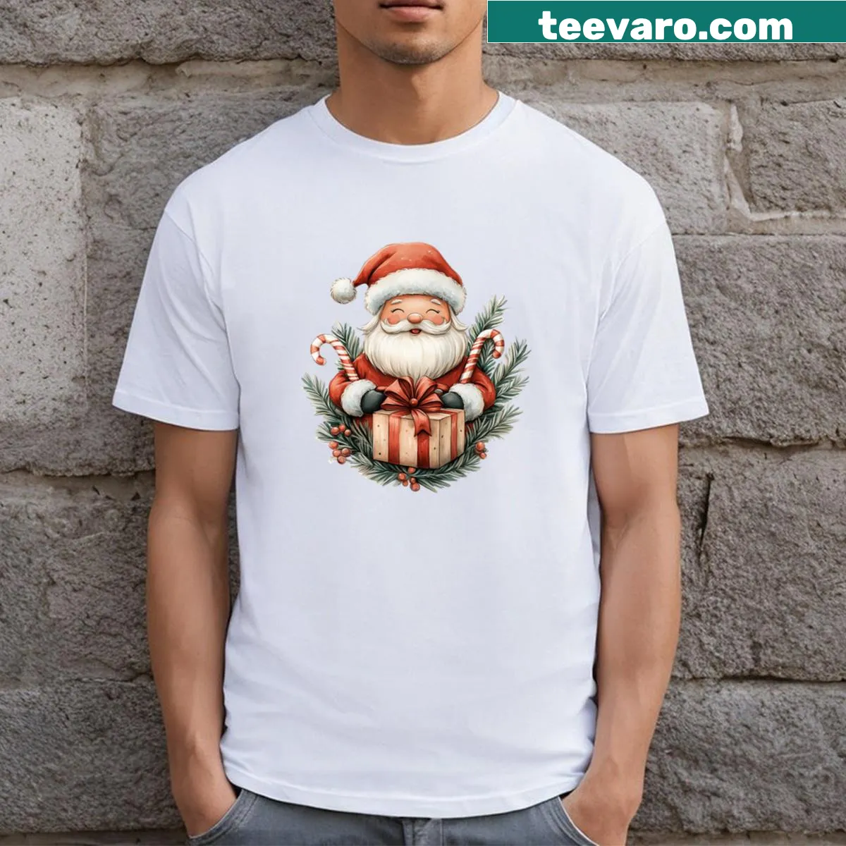 Cheerful Santa Claus illustration on a festive t-shirt — on a men's t-shirt