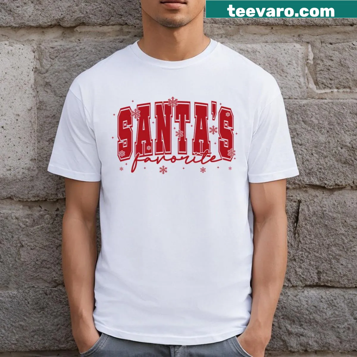 Cute holiday-themed t-shirt with 'Santa's Favorite' text — on a men's t-shirt