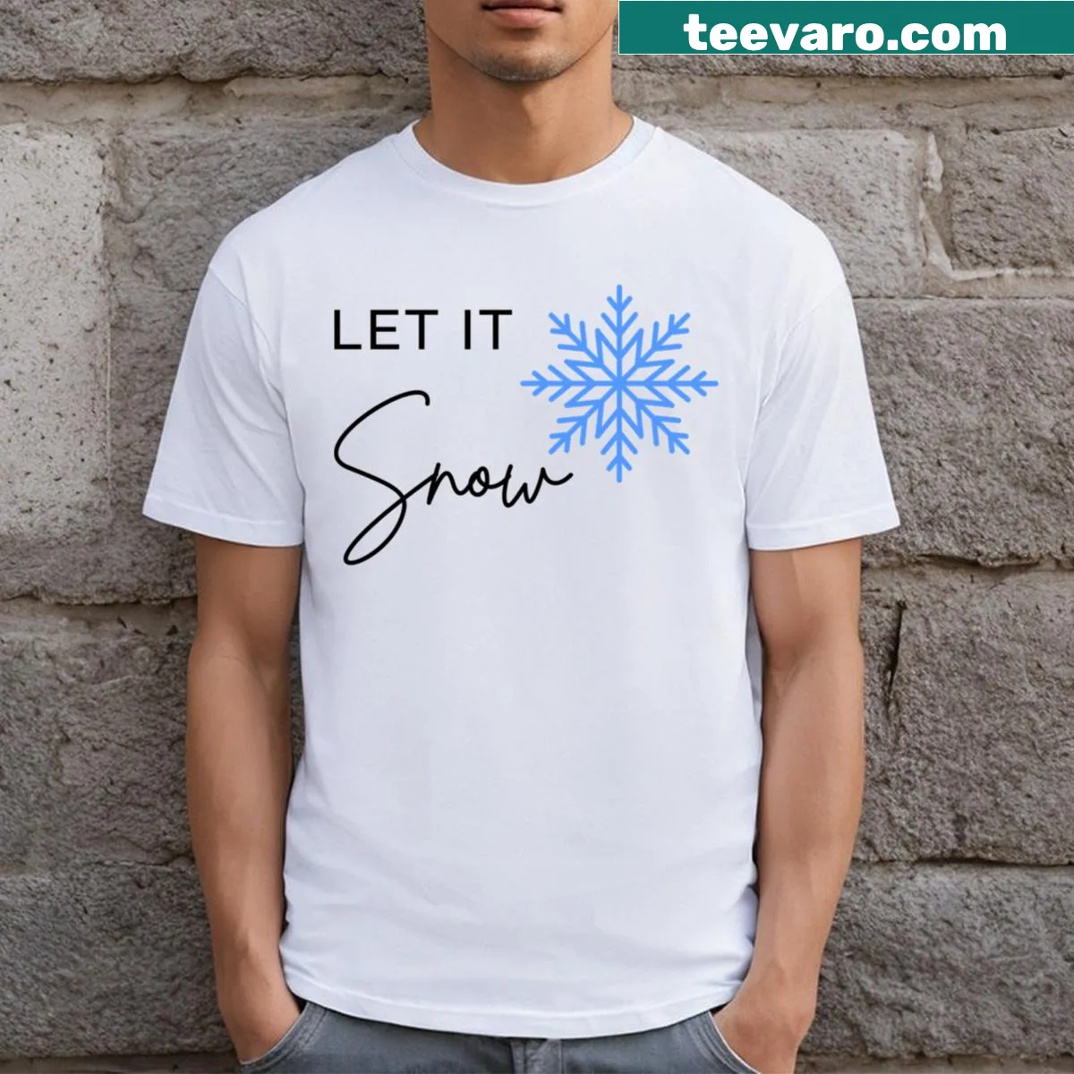 Minimalist snow design T-shirt for winter wear — on a men's t-shirt