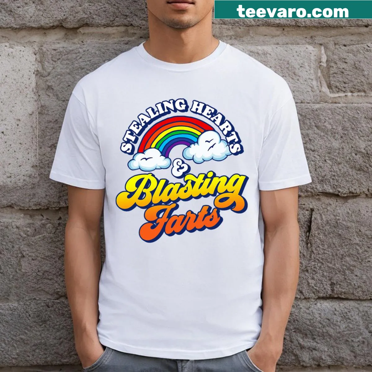 Funny rainbow-themed Valentine's t-shirt with humorous graphic — on a men's t-shirt