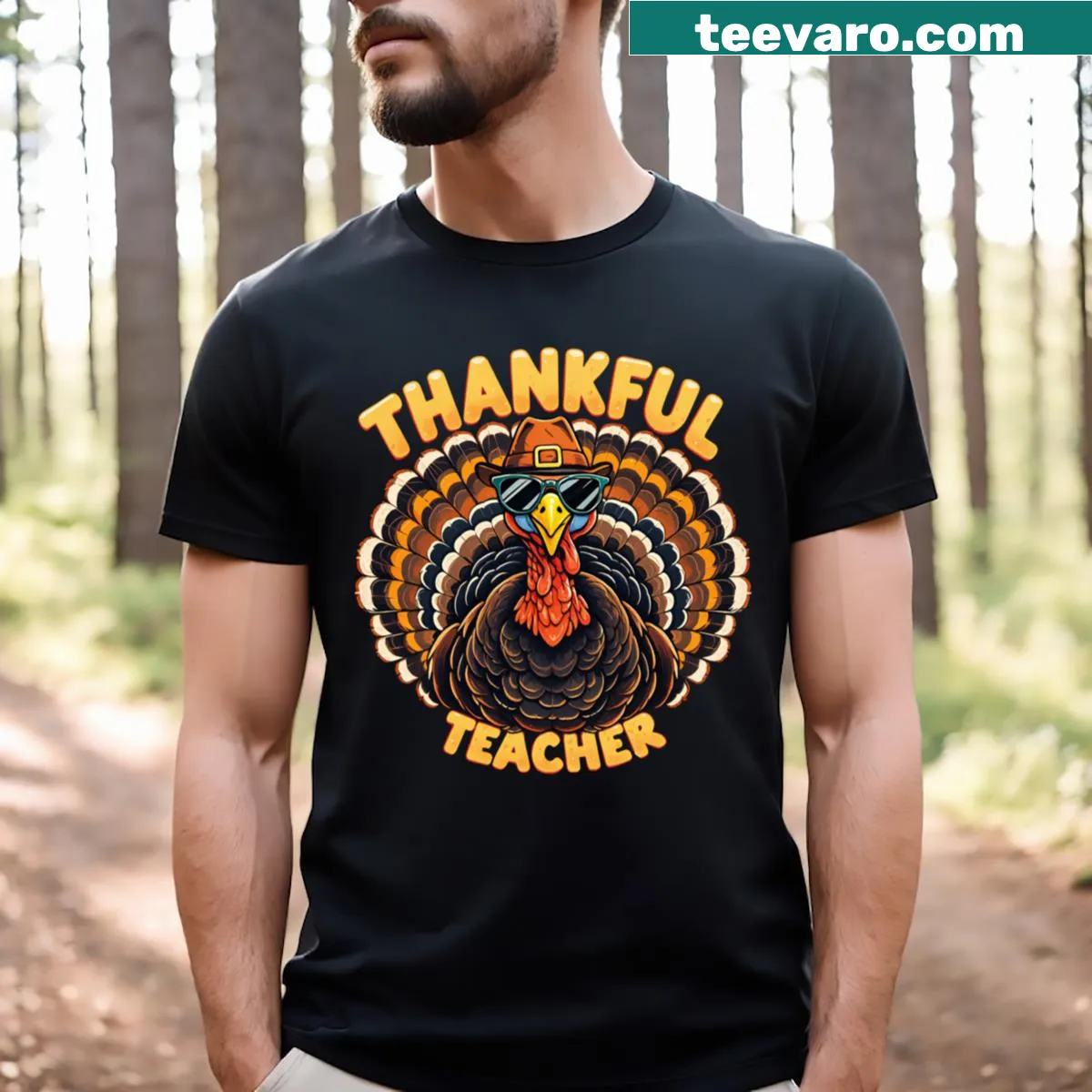 Funny Thanksgiving t-shirt for teachers with a turkey design — on a men's t-shirt