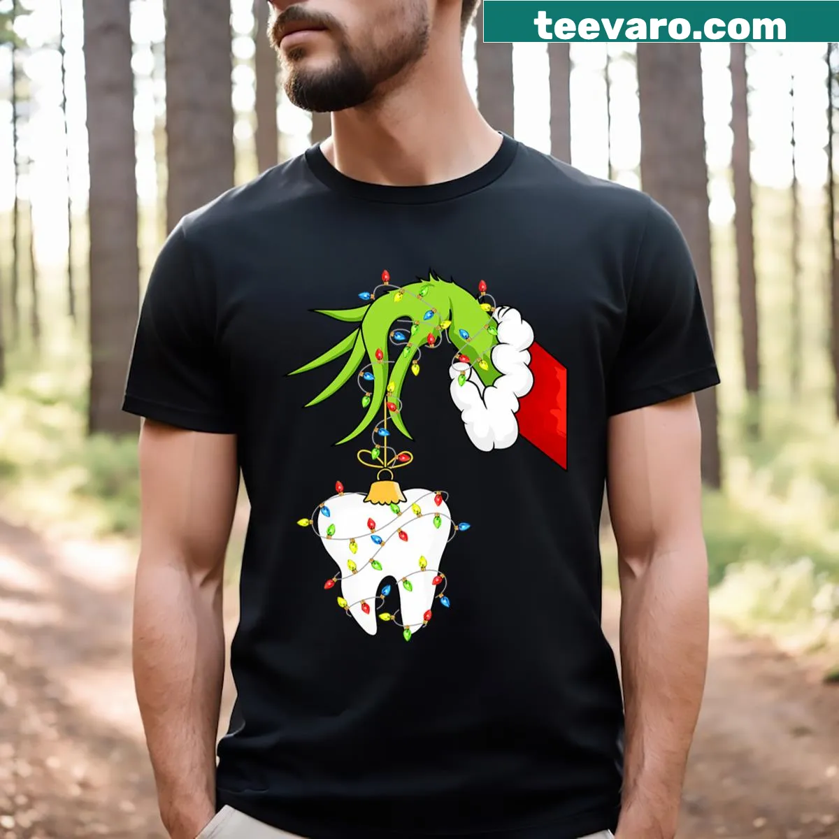 Funny dental-themed Christmas t-shirt for dental professionals — on a men's t-shirt