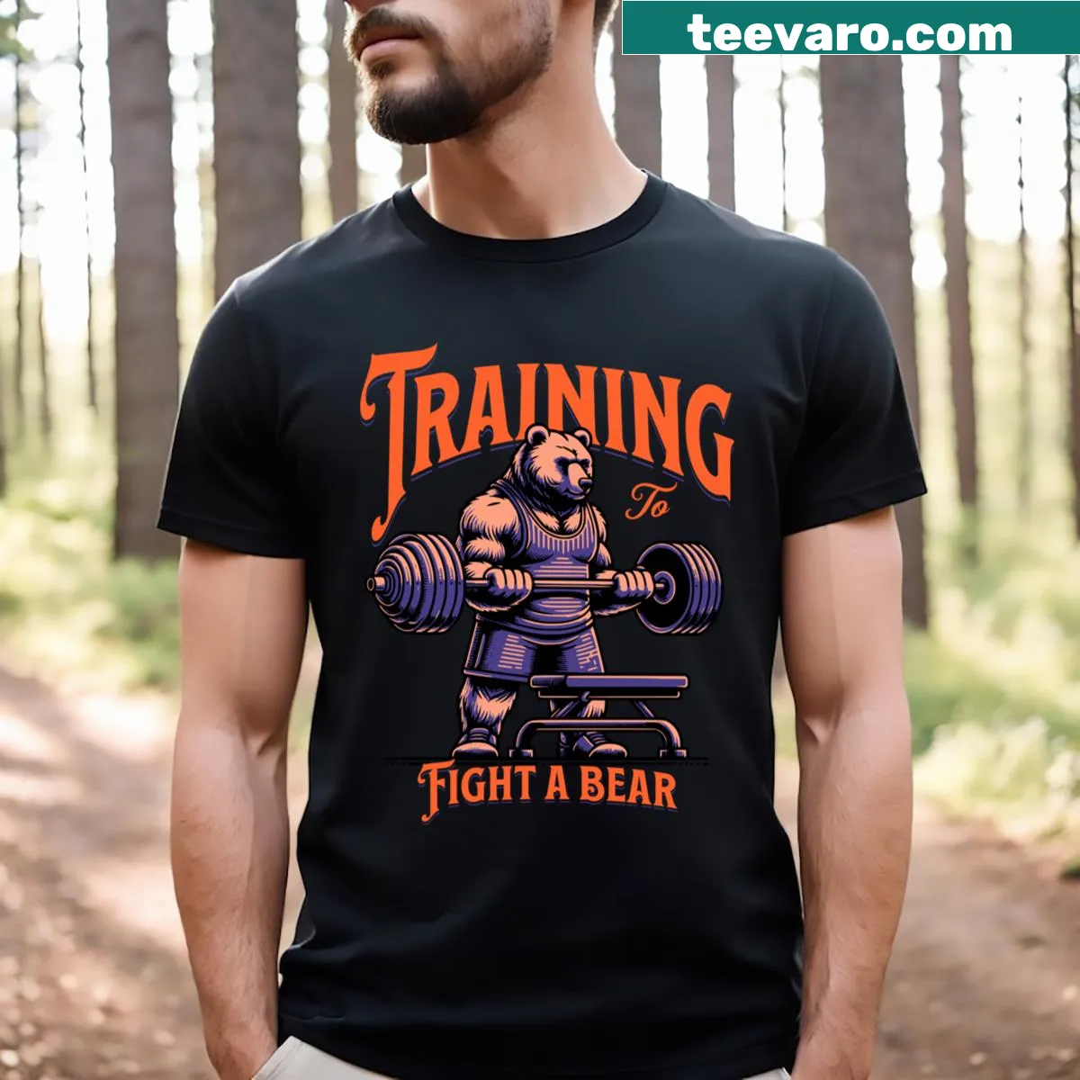 Bold training-themed t-shirt with bear fighting concept — on a men's t-shirt