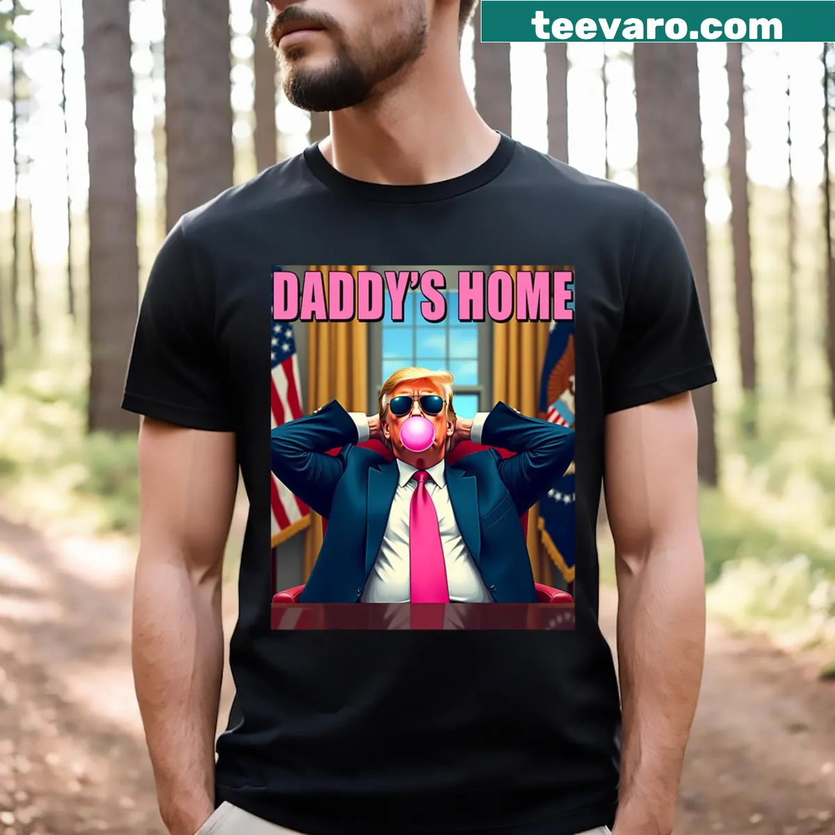 Badge-style Trump 2024 T-shirt with strong messaging — on a men's t-shirt
