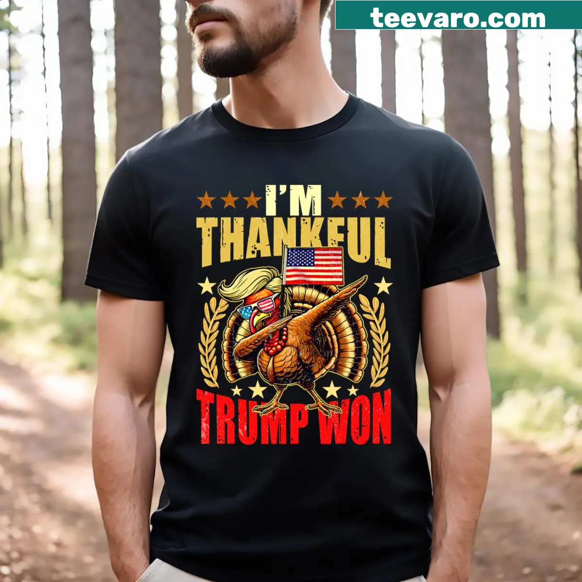 Thanksgiving t-shirt with 'Make Thanksgiving Great Again' text — on a men's t-shirt