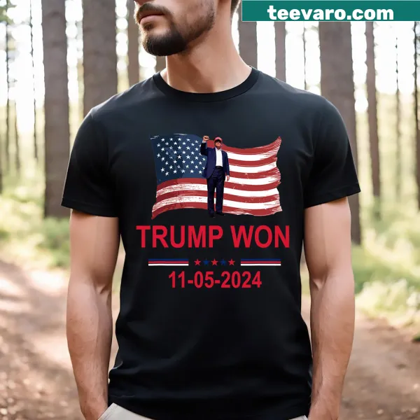 Victory-themed Trump t-shirt with Trump Won 2024 phrase