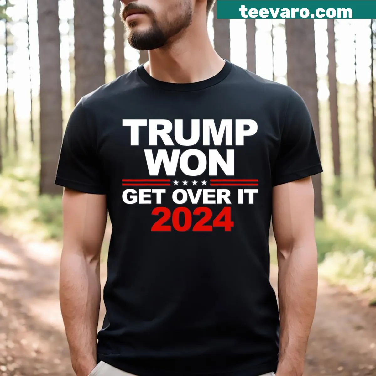 Bold Trump Won Get Over It Second Term graphic T-shirt — on a men's t-shirt