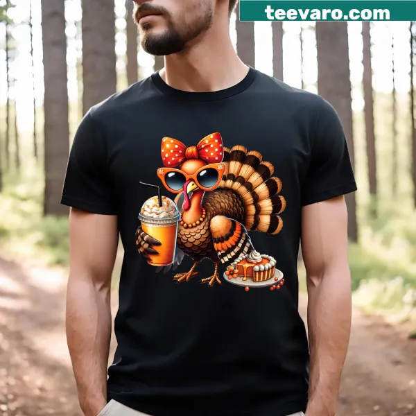Funny turkey design drinking coffee for Thanksgiving