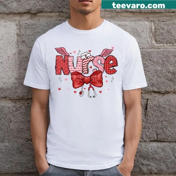 Vintage Valentine Nurse shirt with a cute bow design