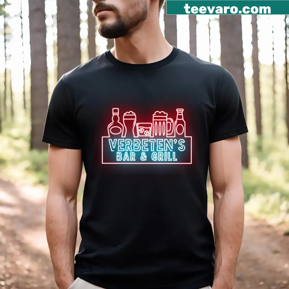 Neon sign graphic T-shirt celebrating retro style — on a men's t-shirt