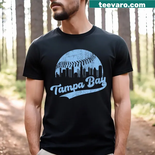 Vintage Tampa Bay skyline T-shirt with retro baseball design