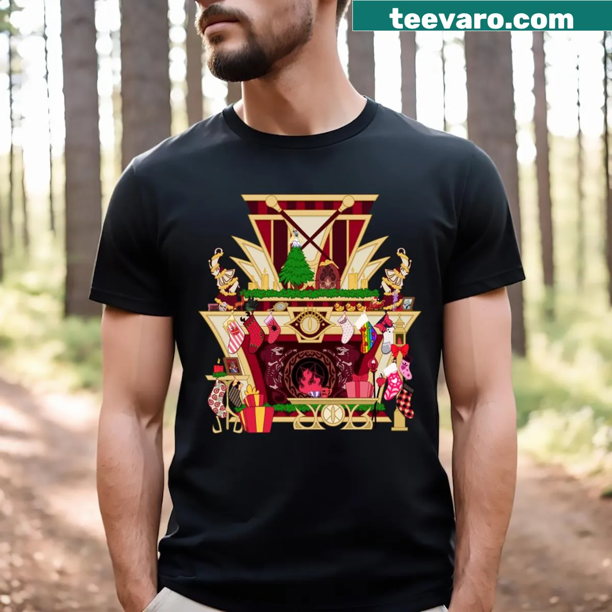 Edgy T-shirt with a humorous 'Hellish Christmas' graphic design. — on a men's t-shirt