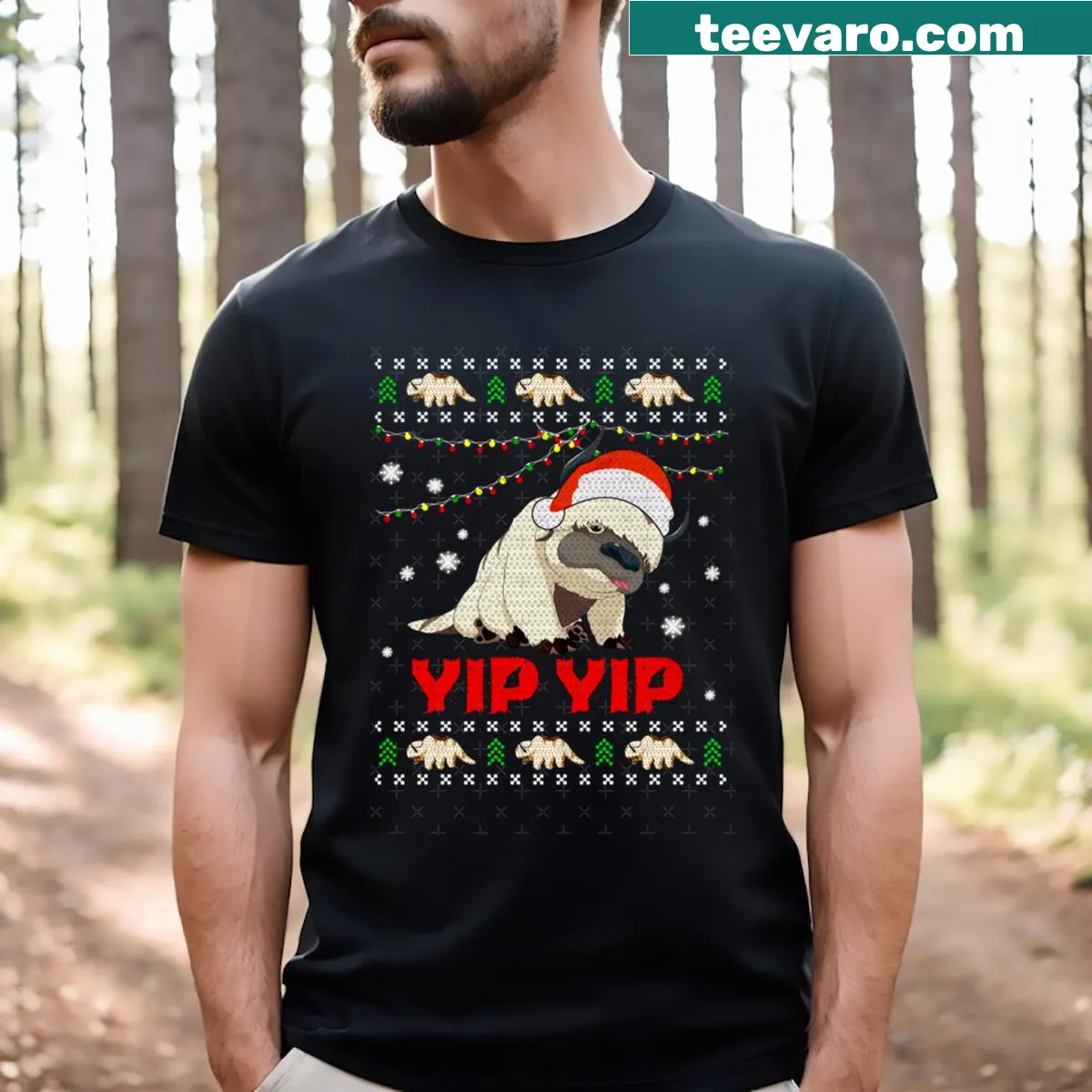 Appa Sky Bison T-shirt featuring 'Yip Yip' in a humorous design — on a men's t-shirt