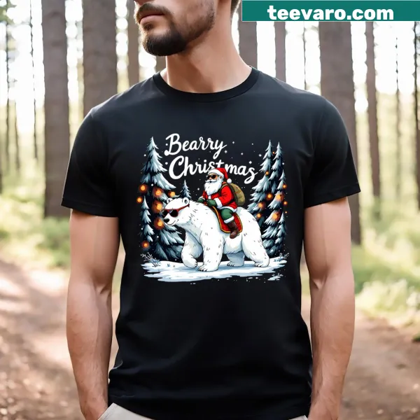 Funny Christmas design featuring Santa and a polar bear