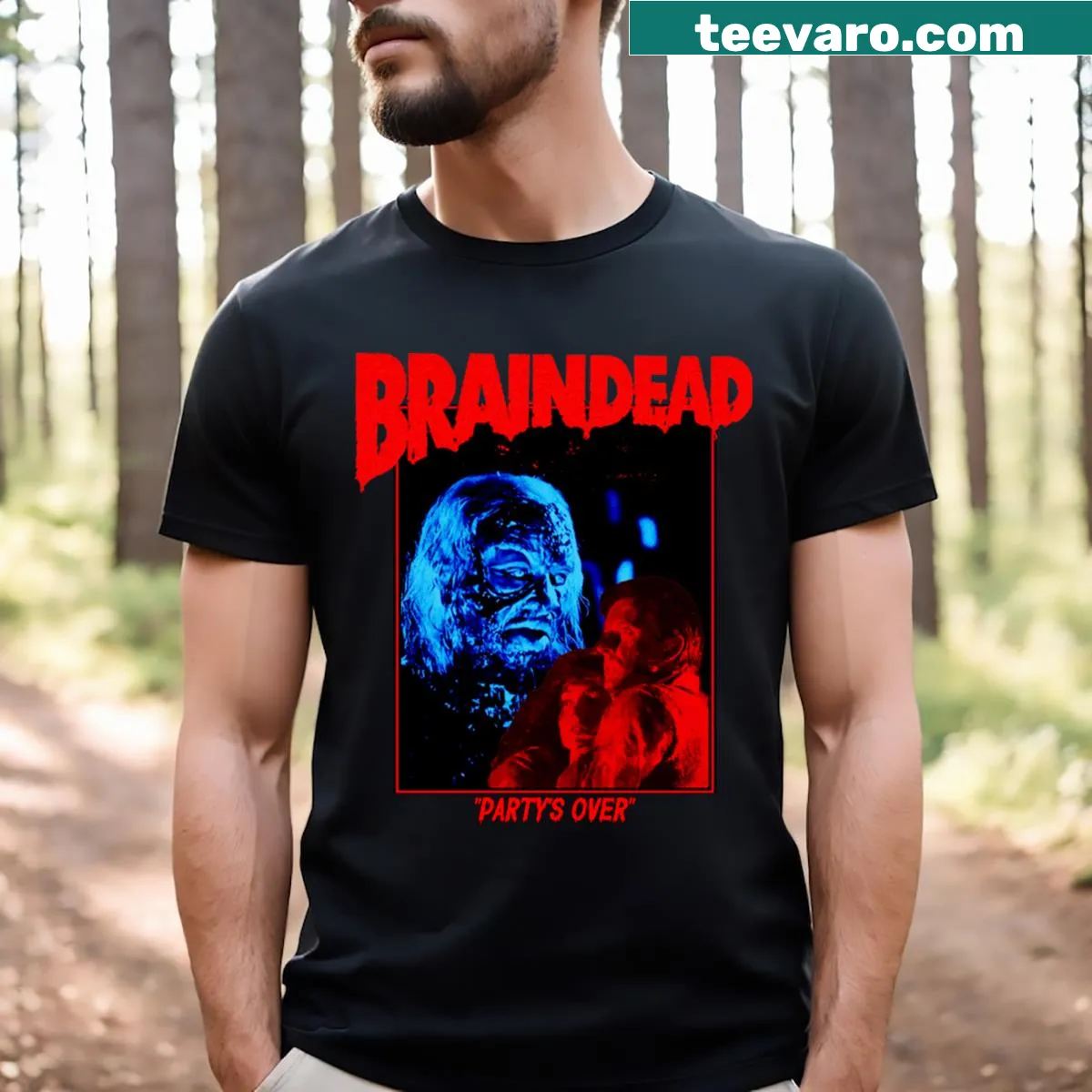 Edgy t-shirt featuring cult horror film 'Braindead' graphic. — on a men's t-shirt