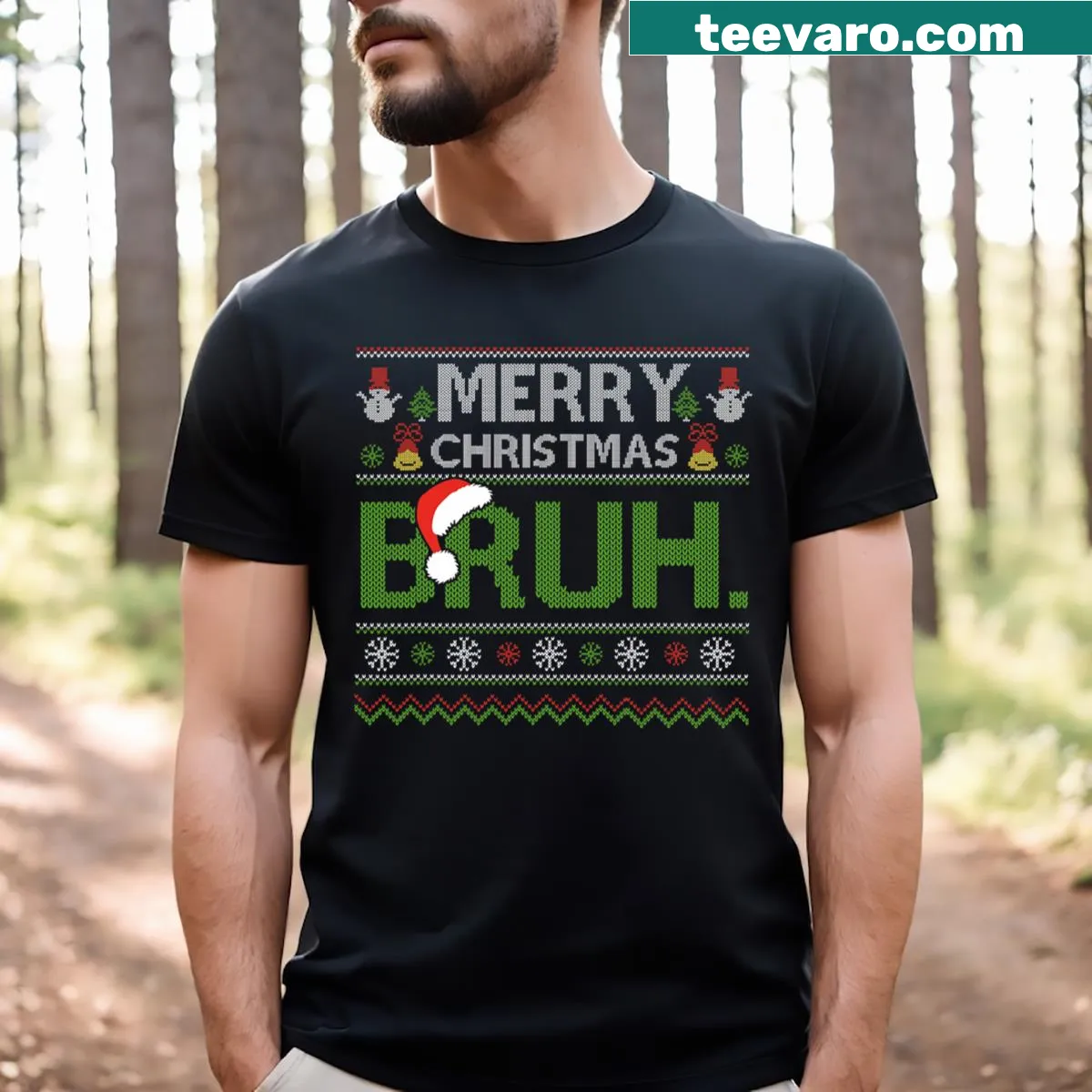 Funny Christmas T-shirt for teens with the word 'Bruh' — on a men's t-shirt