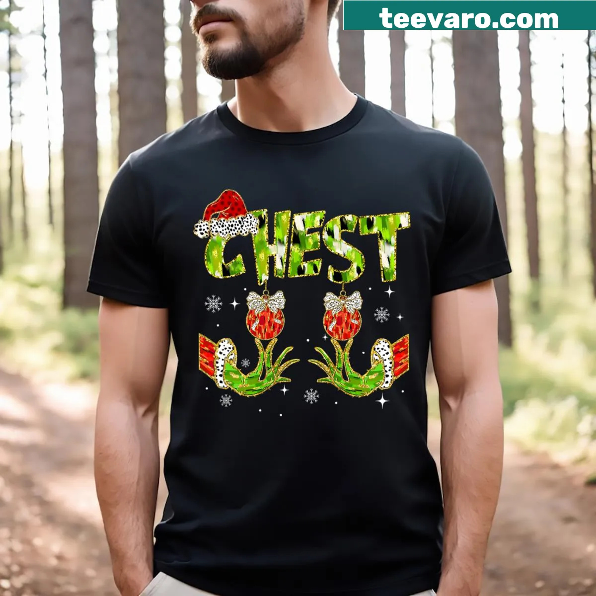 Matching couples T-shirts with a funny chestnut design — on a men's t-shirt