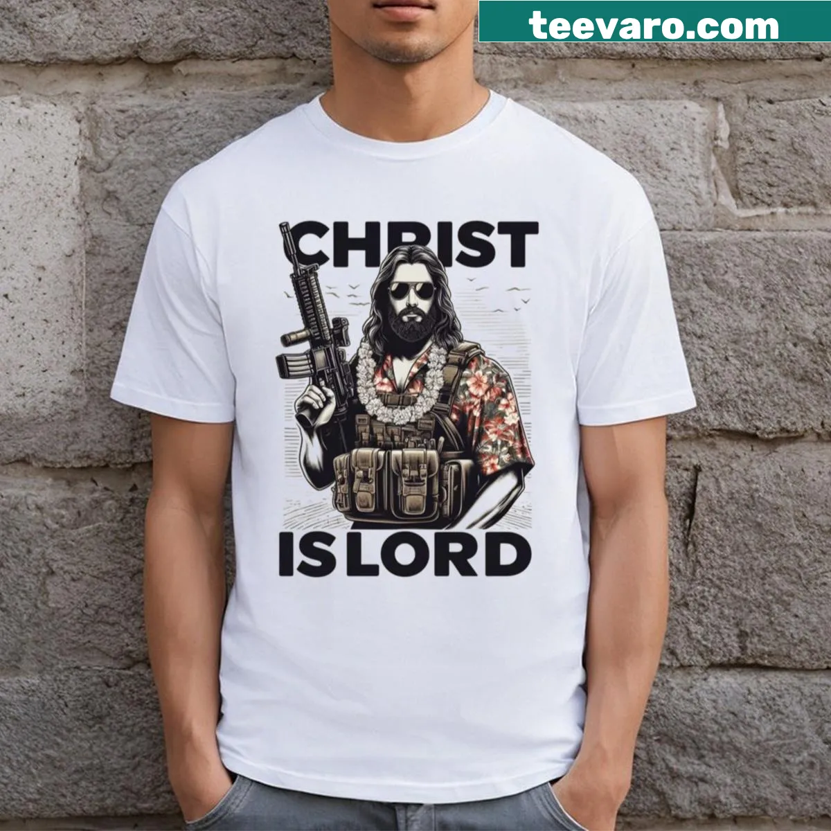Stylish T-shirt with a spiritual Christ design — on a men's t-shirt