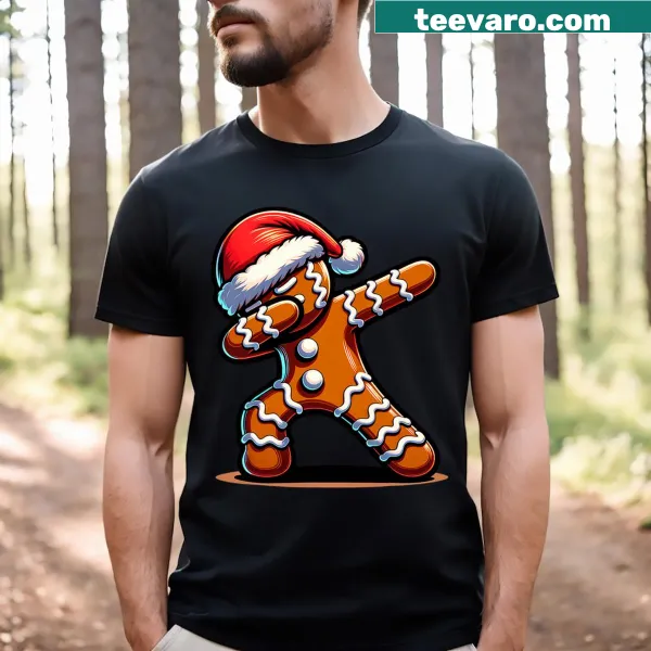 Funny dabbing gingerbread man Christmas t-shirt for kids