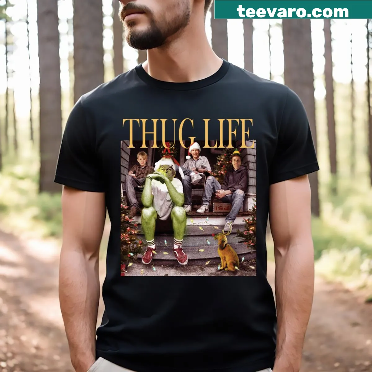 Edgy Christmas Thug Life t-shirt with bold typography — on a men's t-shirt