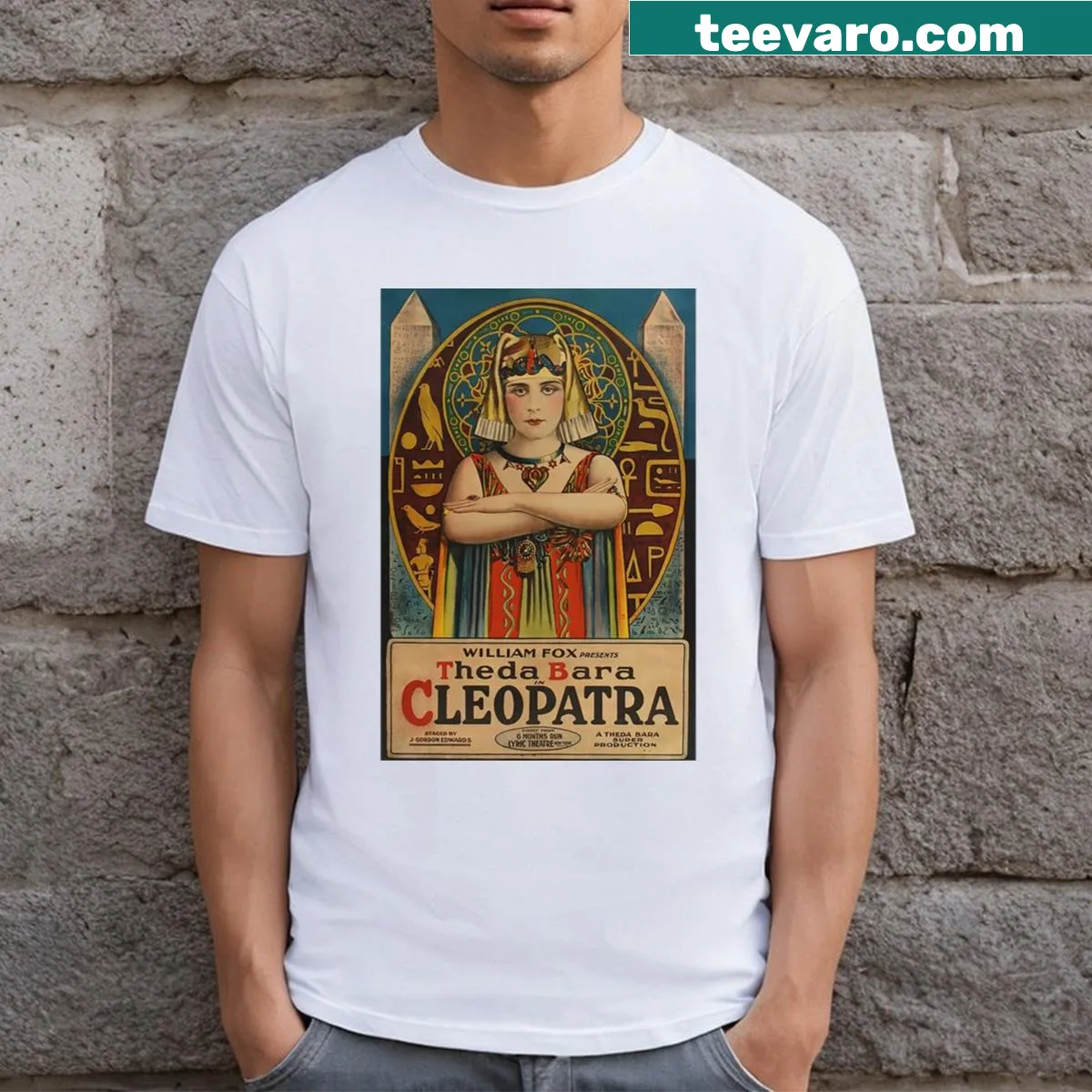 Vintage-style Cleopatra 1917 T-shirt celebrating classic films — on a men's t-shirt