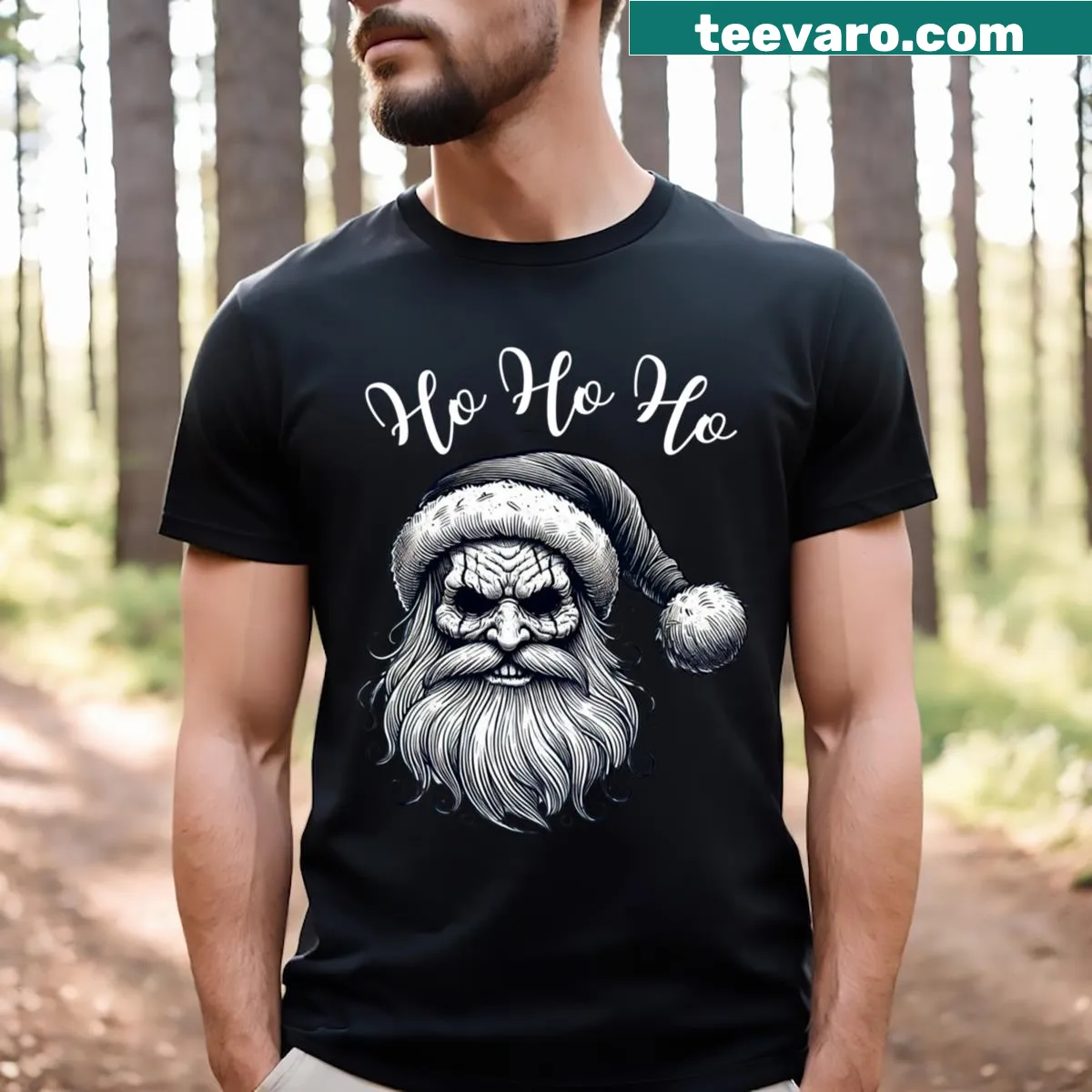 Spooky T-shirt featuring a creepy Santa design for the holiday season — on a men's t-shirt