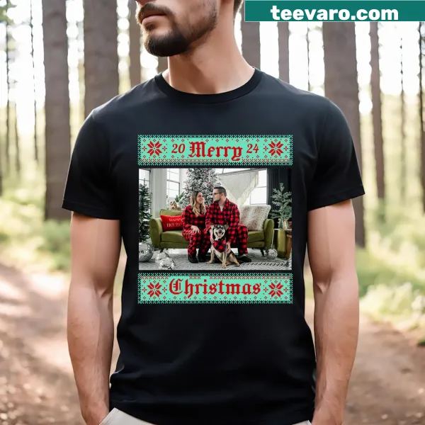 Customizable Merry Christmas T-shirt for men and kids with your photo