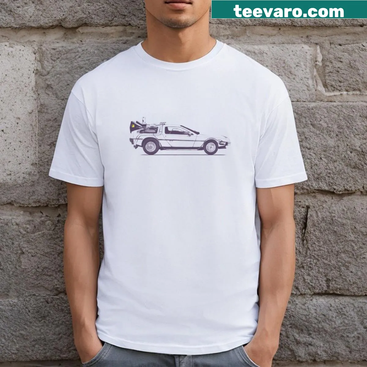 Illustration of a Delorean car on a T-shirt — on a men's t-shirt