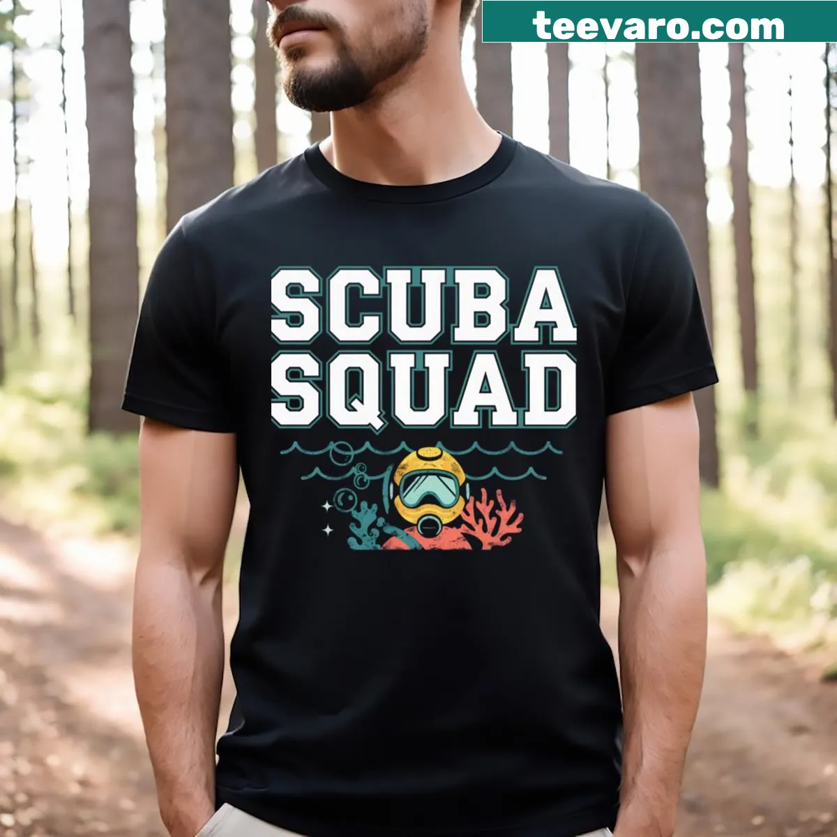 Scuba diving themed graphic on t-shirt — on a men's t-shirt