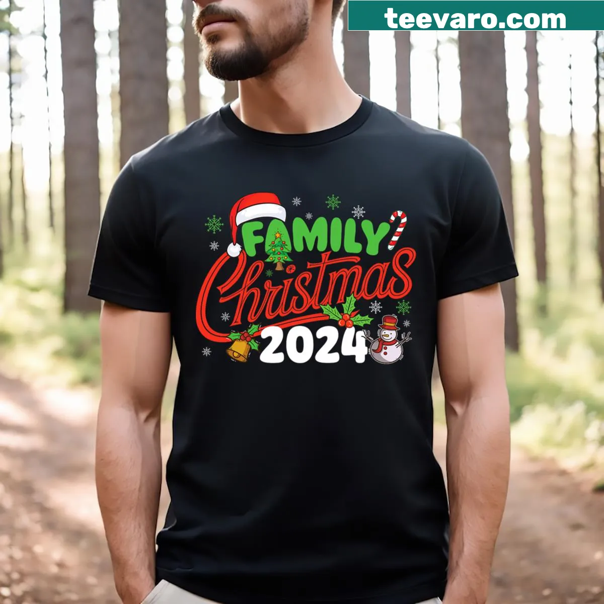 Family Christmas 2024 Squad t-shirt with festive graphics and text — on a men's t-shirt