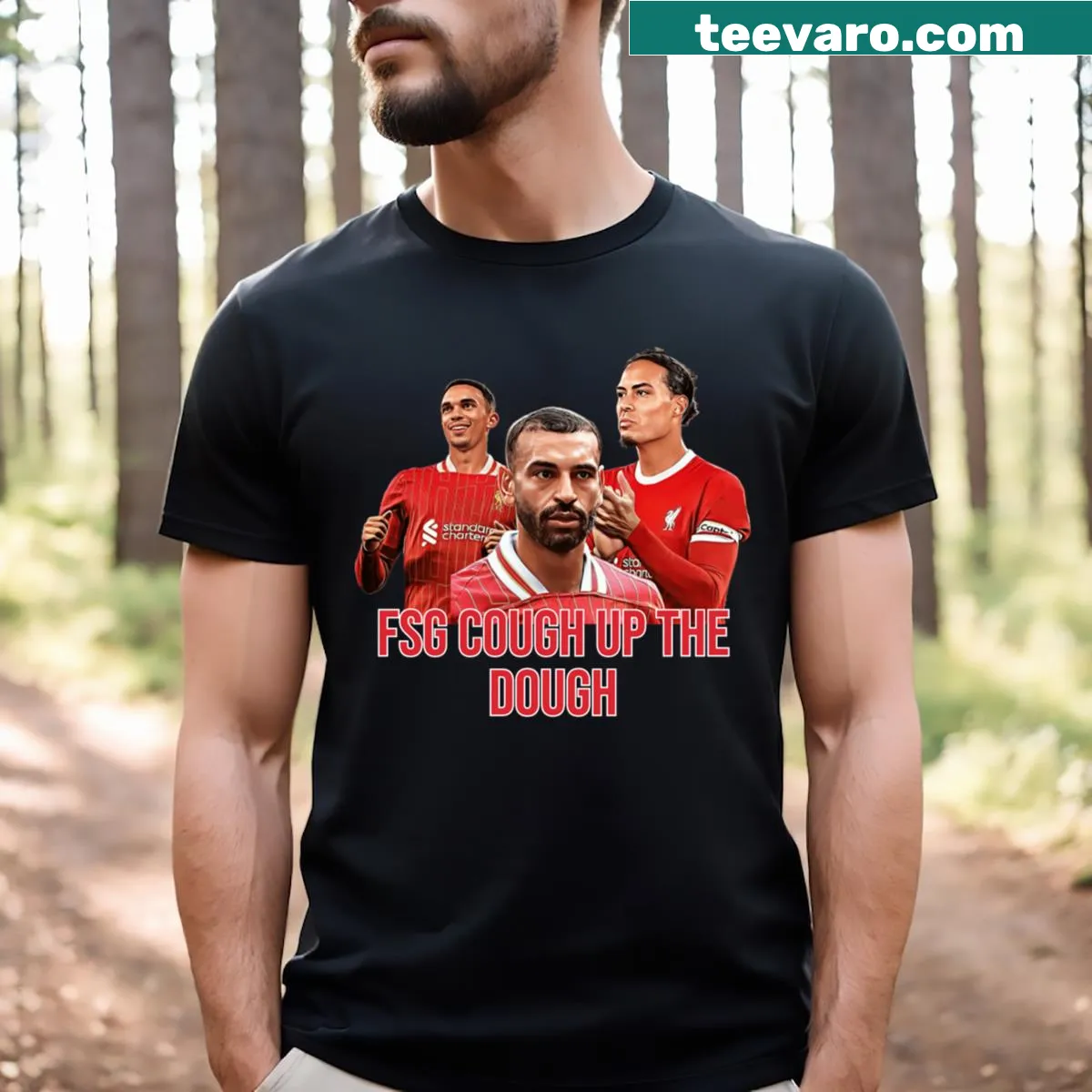 Typography T-shirt with the phrase 'Cough Up The Dough' printed boldly. — on a men's t-shirt