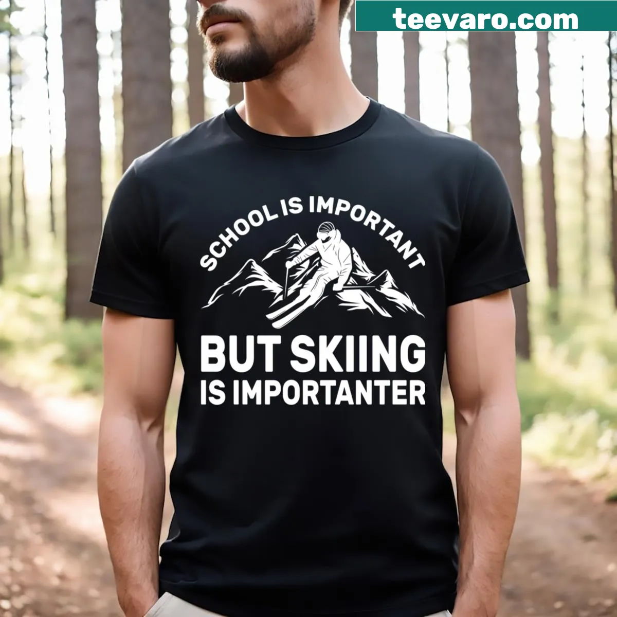 Funny skiing design T-shirt for winter sports lovers — on a men's t-shirt