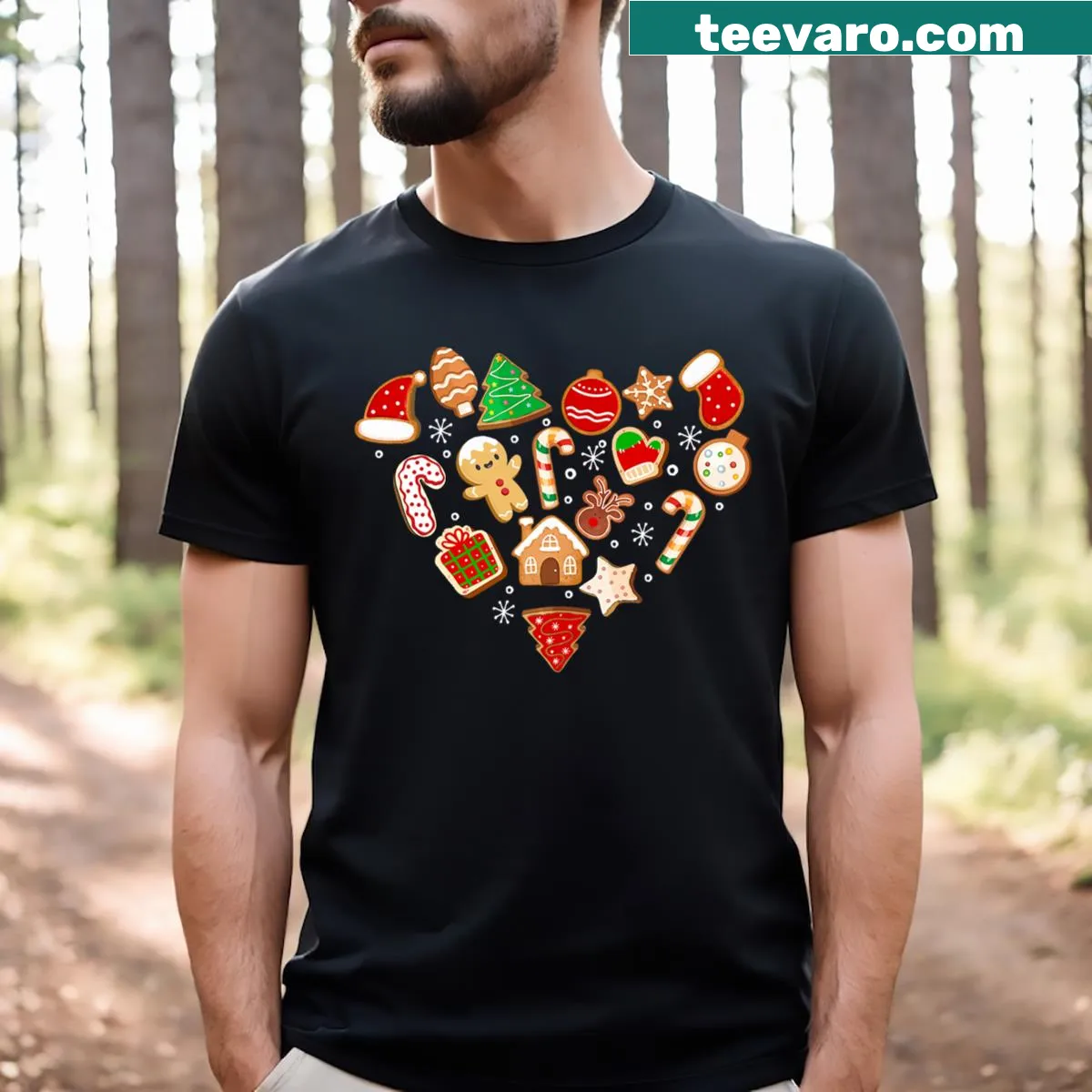 Illustrative t-shirt with gingerbread cookies for Christmas baking — on a men's t-shirt