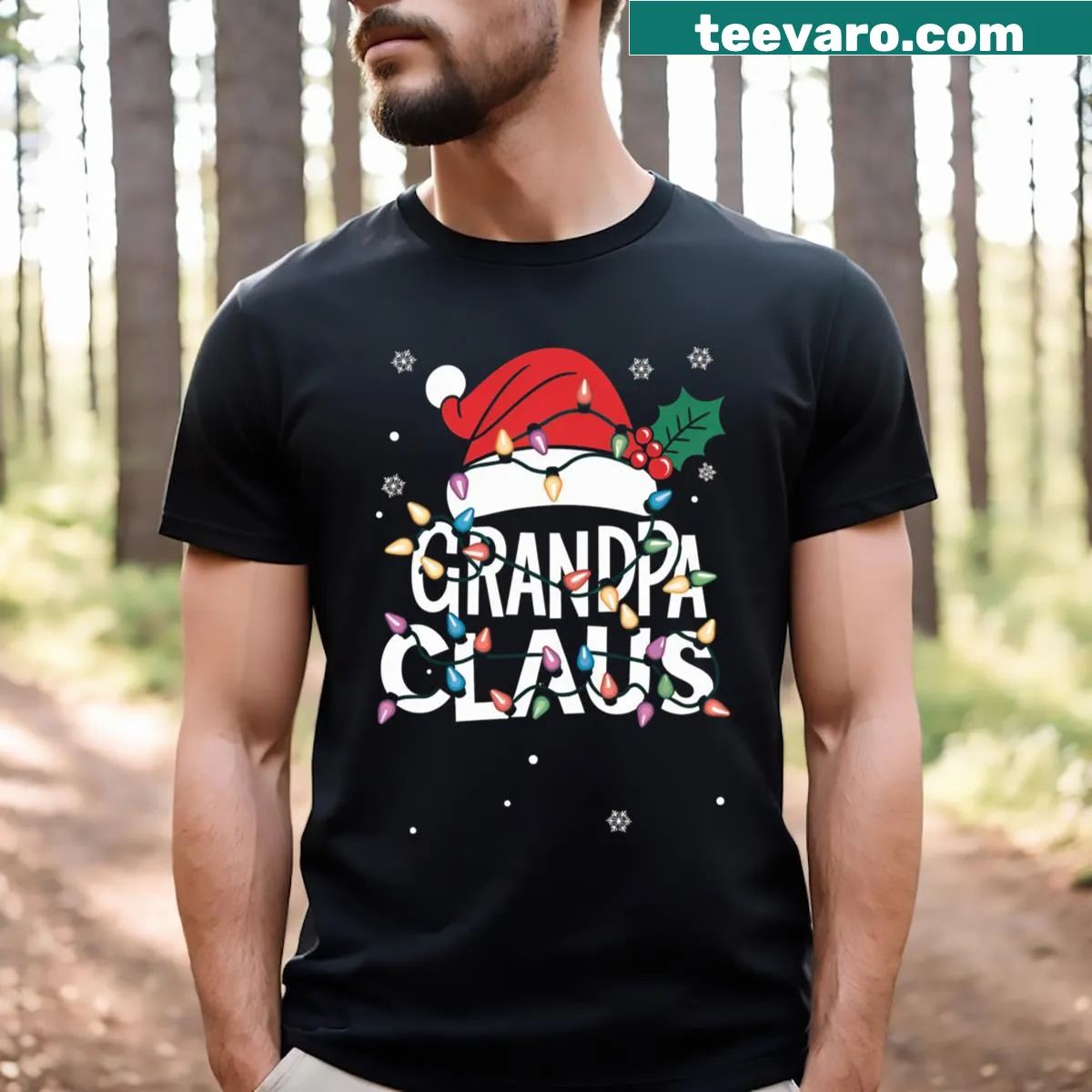 Grandpa Claus t-shirt with Christmas lights design — on a men's t-shirt