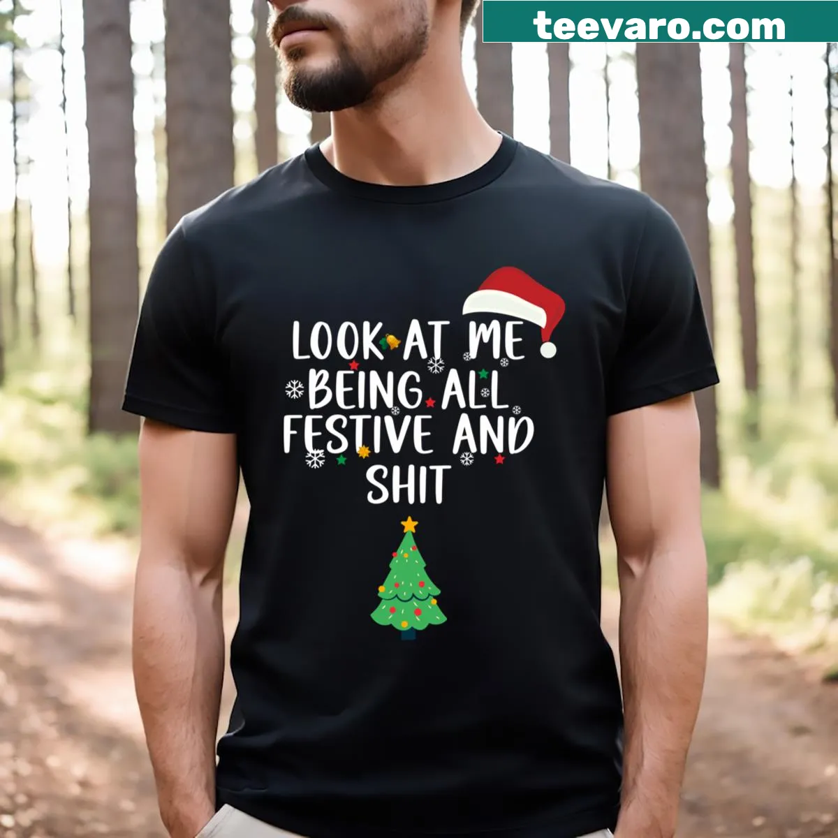 Funny holiday t-shirt with festive saying — on a men's t-shirt