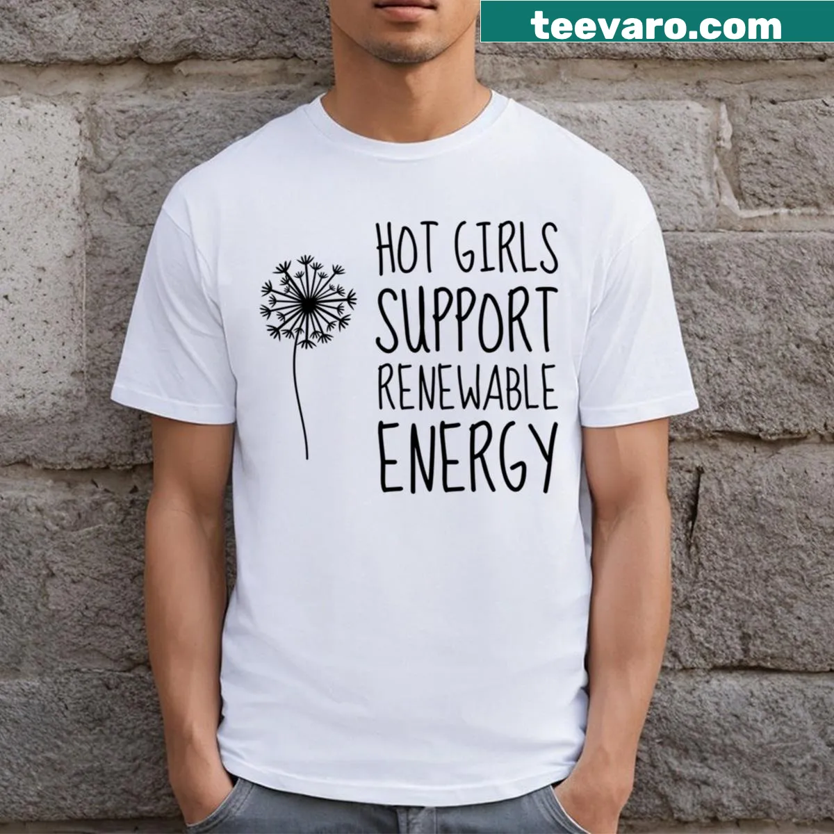 Empowering graphic T-shirt promoting renewable energy support — on a men's t-shirt
