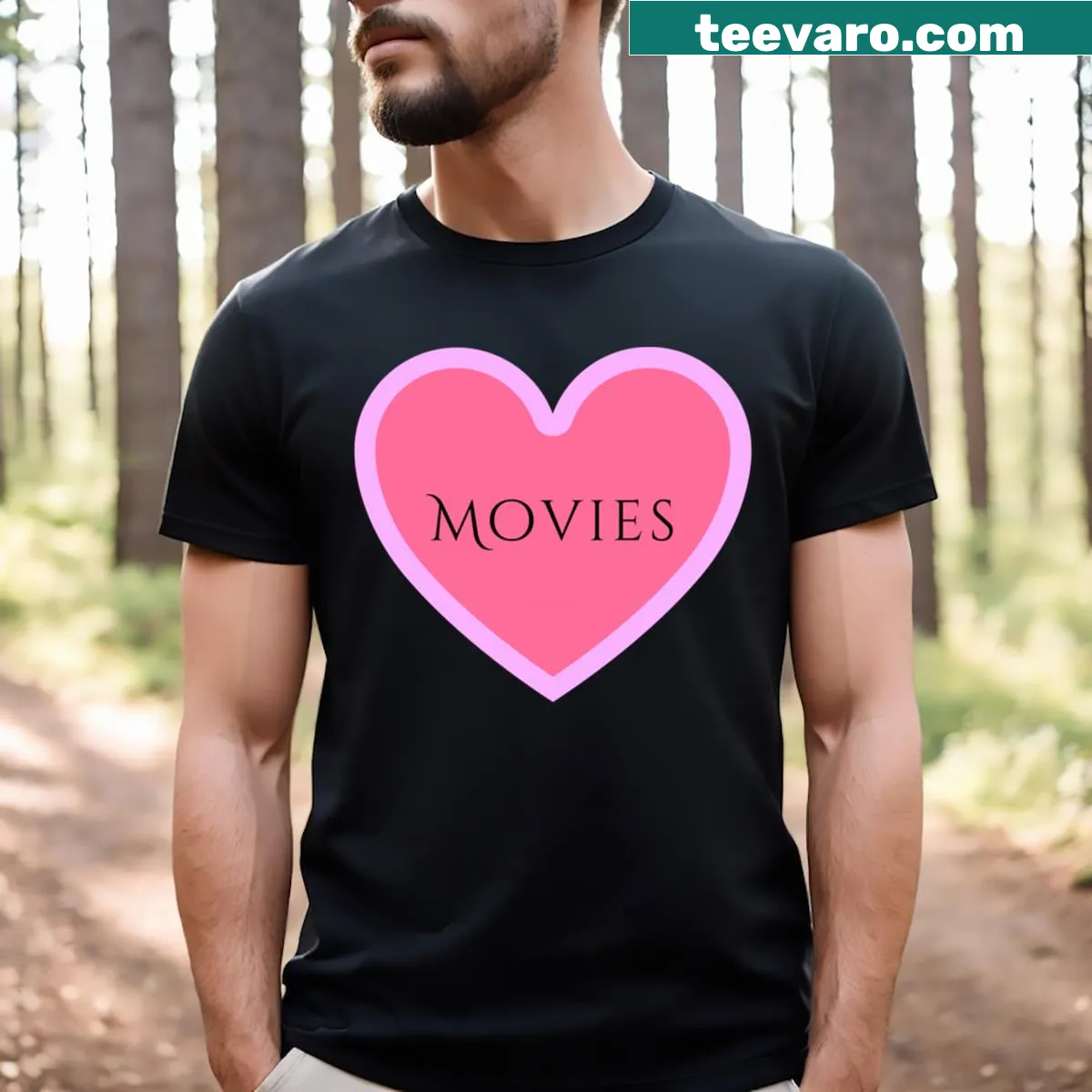 Movie-themed T-shirt with heart symbol graphic — on a men's t-shirt