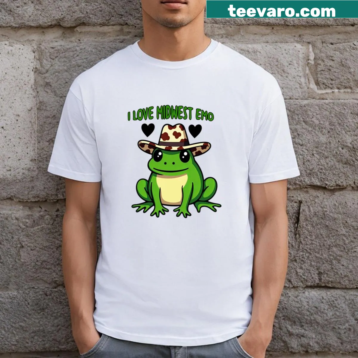 Typography T-shirt expressing love for Midwest emo music — on a men's t-shirt