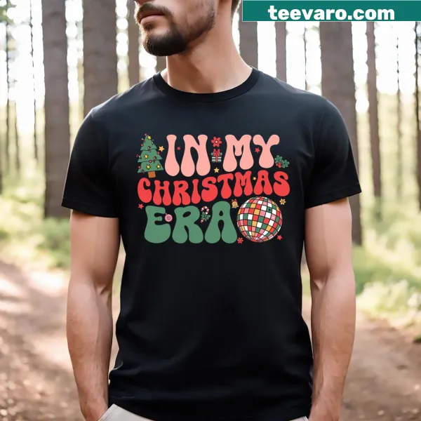 Retro-style graphic celebrating Christmas on a fun holiday T-shirt.