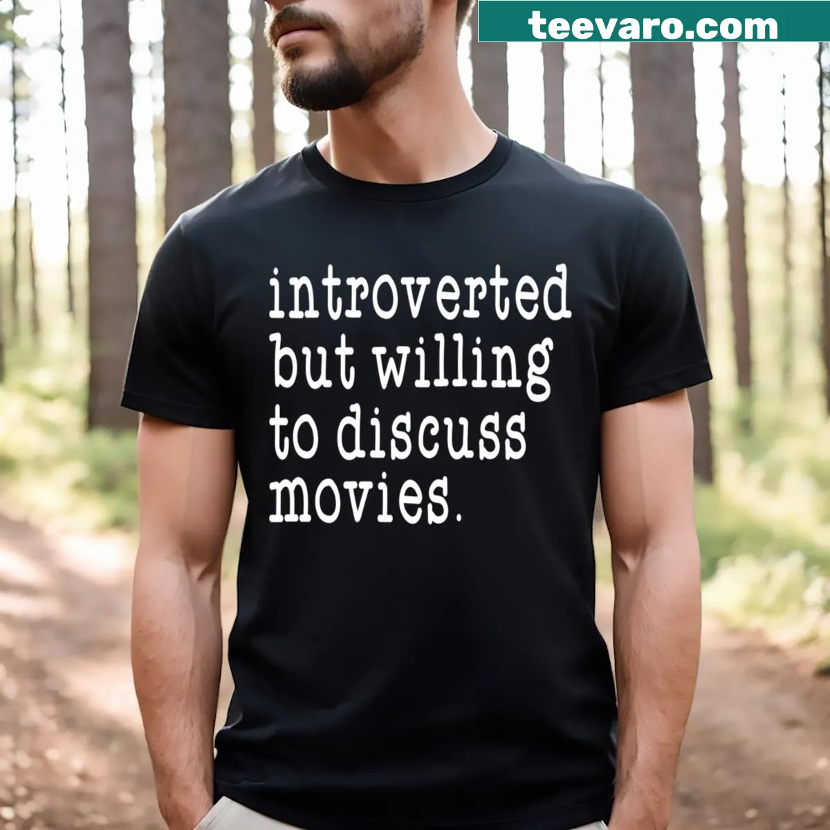 Humorous T-shirt about introversion and movies. — on a men's t-shirt