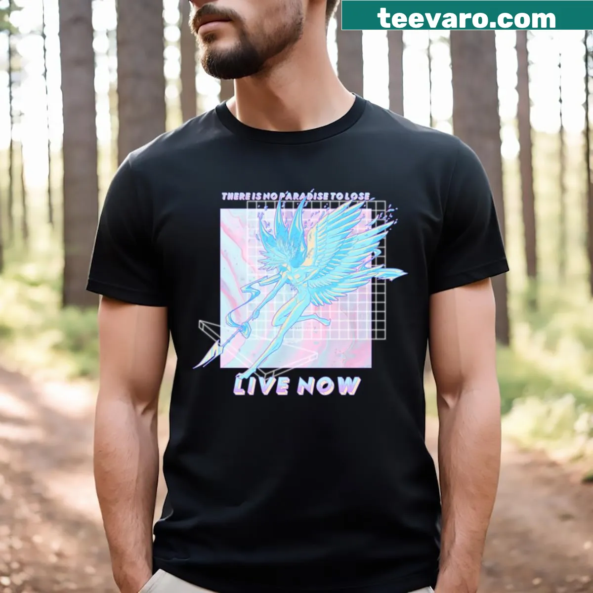 Inspirational typography design promoting living in the moment on a t-shirt. — on a men's t-shirt